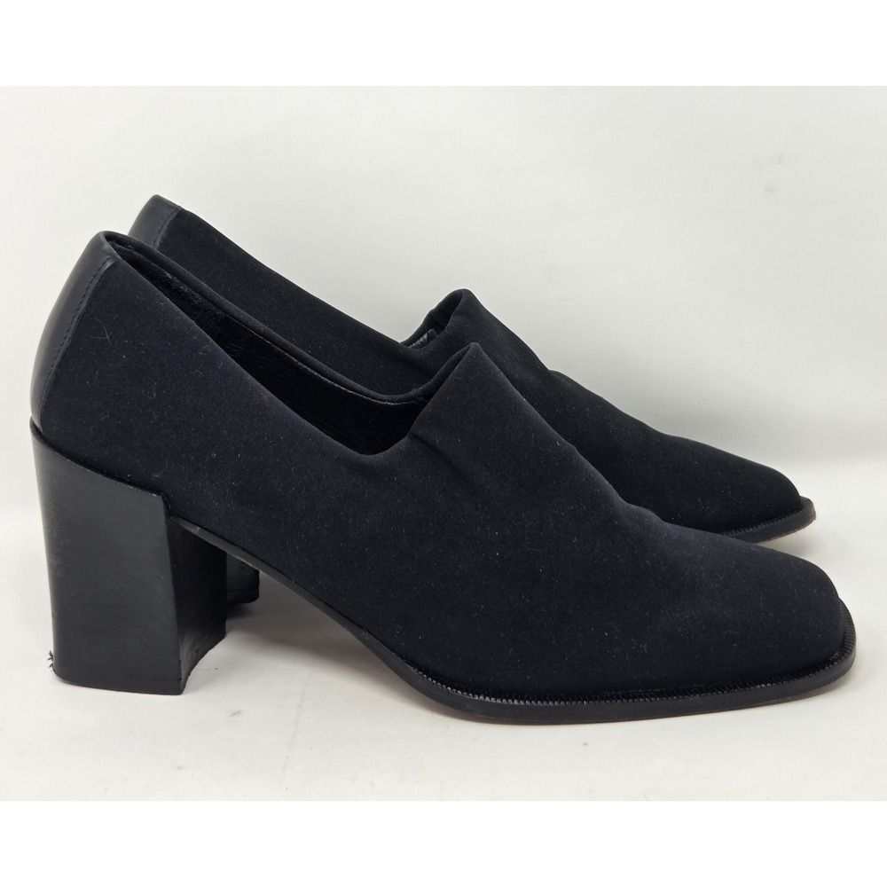 Donald J‎ Pliner Ida Pumps Shoes Size 5 M Black Stretch Fabric 3" Stack Heel